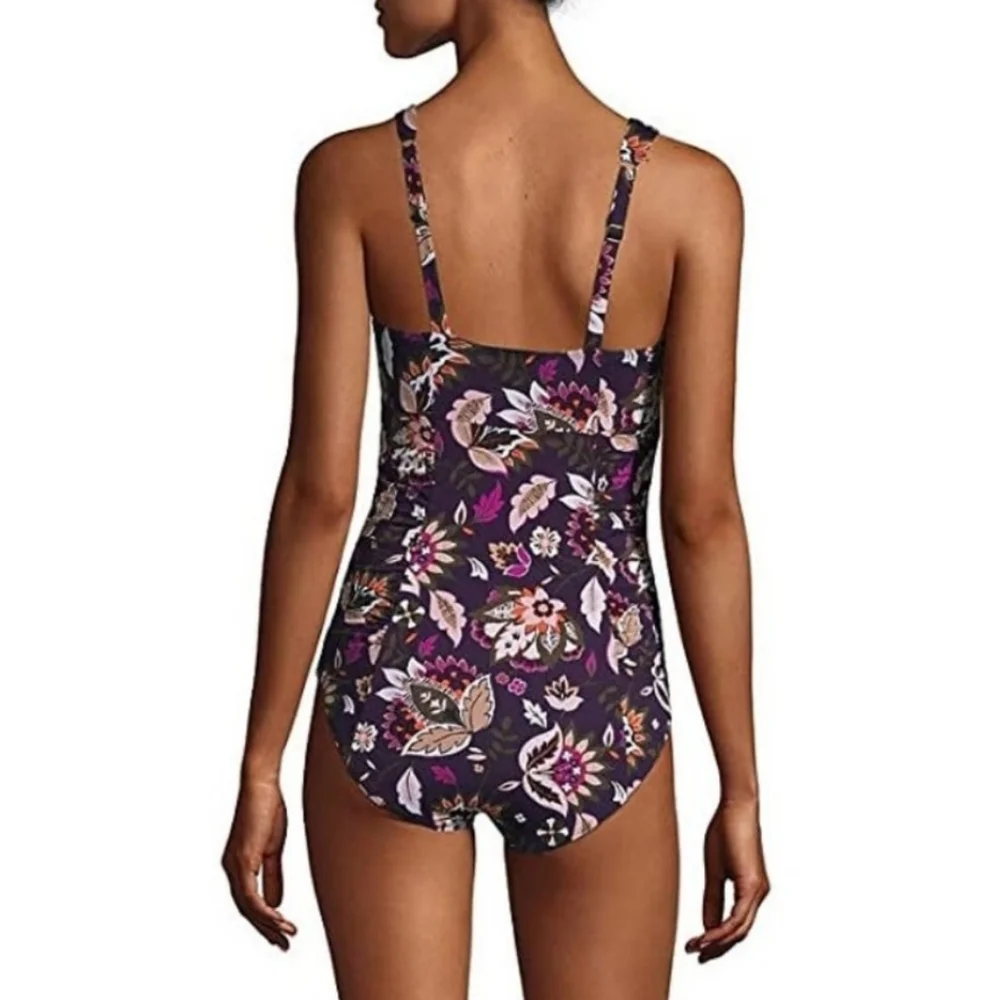 Lands' End Womens Rouched Squareneck One Piece Swimsuit